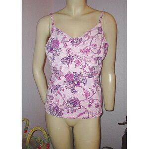 Lands End TANKINI Swimsuit Size 14 TOP V-Neck UNDERWIRE Shelf BRA Pink FLORAL